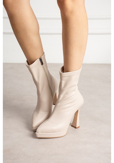 Dabab Shoes Talya Kadın Bej Streç Cilt Sivri Burun Fermuarlı Platform 11 Cm Kalın Topuklu Bot Bootie Dabab Shoes Talya Kadın Bej Streç Cilt Sivri Burun Fermuarlı Platform 11 Cm Kalın Topuklu Bot Bootie