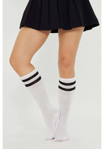 Yetiş Socks Dizaltı Kız Çocuk Okul Çorabı 3'lü Paket Beyaz - Siyah - Beyaz