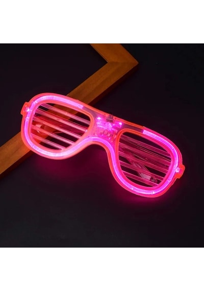 Mey İthalat Pembe Led Işıklı Parti Gözlüğü - Neon Glow Şerit Gözlük 3 Modlu