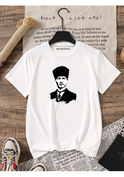 Leopar Desenli Kurdela Baskılı Oversize Tişört BEYAZ