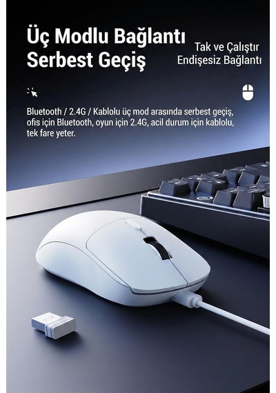 Coverzone Kablosuz Gaming Mouse 12800 Dpı 3 Modlu Bluetooth 2.4g Usb Kablolu 1000hz Raporlama Hızı 67g Ultra Hafif 6 Tuş 300mah Şarjlı Ofis Oyuncu Mouse Ajazz Nj07 Beyaz - Nj07 Coverzone Kablosuz Gaming Mouse 12800 Dpı 3 Modlu Bluetooth 2.4g Usb Kablolu 1000hz Raporlama Hızı 67g Ultra Hafif 6 Tuş 300mah Şarjlı Ofis Oyuncu Mouse Ajazz Nj07 Beyaz - Nj07