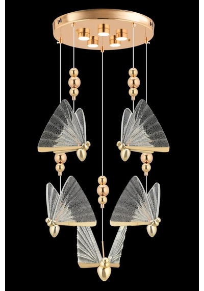 İstanbul Avize İpek 5'li Gold Ledli 3 Renk Modern Led Avize Gold