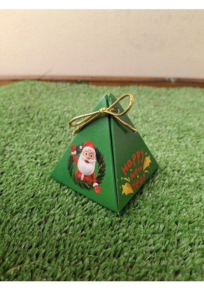 Noel Baba Yeşil 10'lu Piramit Kutu - Hediye Kutusu - Yılbaşı Kutusu - Yılbaşı Hediye- New Year Gift