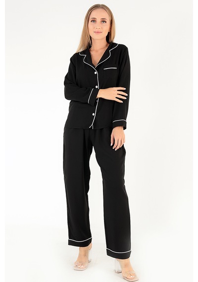 Doremi Uzun Kollu Siyah Kadın Pijama Takım Çok Renkli