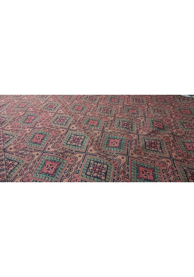 Algelsineve Hisar Koyu Makine Dokuması Büyük Kilim Yeşil-kırmızı-siyah