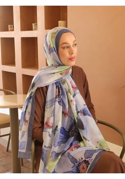 Moda Kaşmir Livora Desen Pamuk Şal Eflatun
