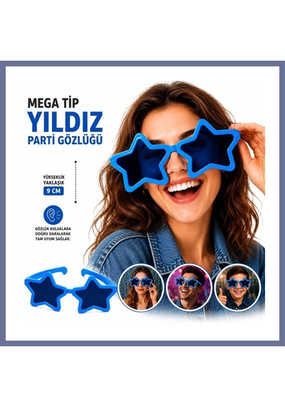 Bezos Mega Tip Yıldız Parti Gözlüğü Mavi Renk Dlra Diğer