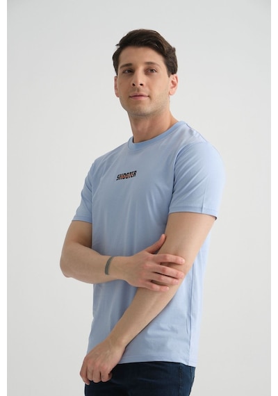 Shooter Sportwear Shooter Erkek T-shirt Minimal Baskılı Pamuklu Kumaş Standart Kalıp Bebe Mavisi