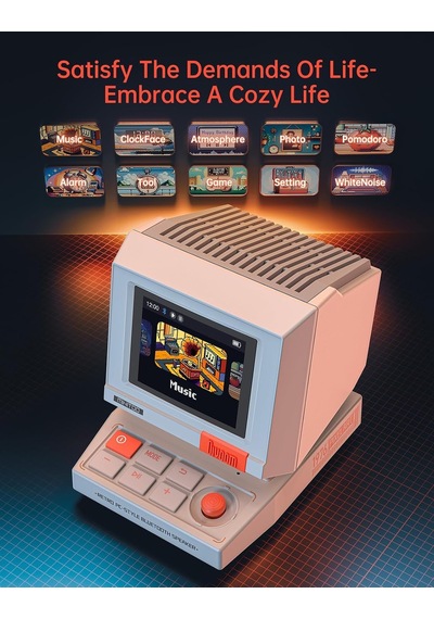 Minitoo Retro Pc-style Bilgisayar Hoparlörü, Akıllı Piksel Ekranı Ve Kendi Resimlerinizi Oluşturma Özelliği, Bluetooth Ve Usb Ses, Beyaz Gürültülü Alarm/zamanlayıcı, Yatak Odası İçin