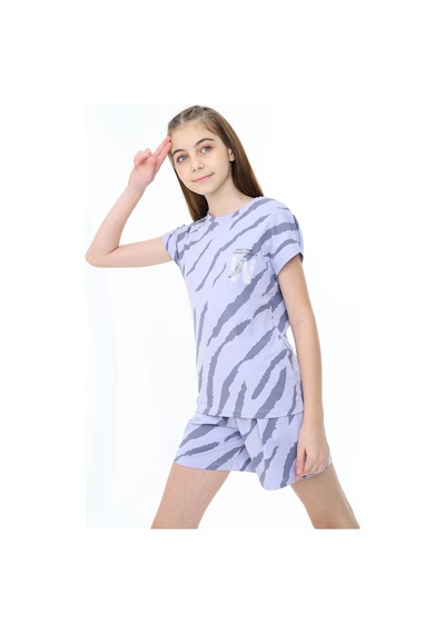 Toontoy Kids Toontoy Kız Çocuk W Yazı Baskılı Şortlu Takım Mavi