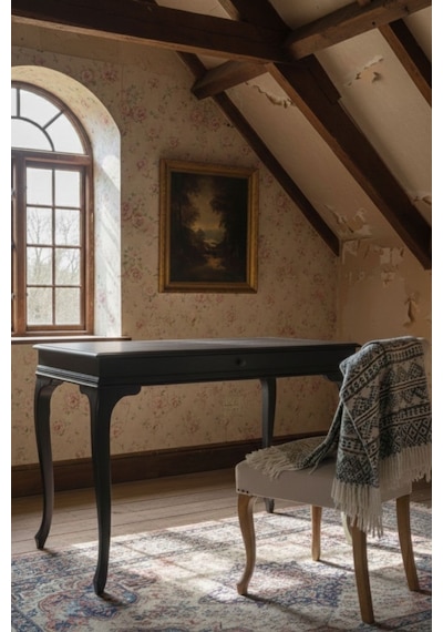 Regnum Fransız Still Ahşap Çalışma Masası 80x125 Siyah