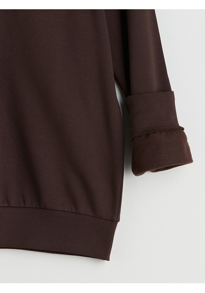 Lcwaıkıkı Classic Kahverengi Standart Kalıp Bisiklet Yaka Baskılı Erkek Kalın Sweatshirt