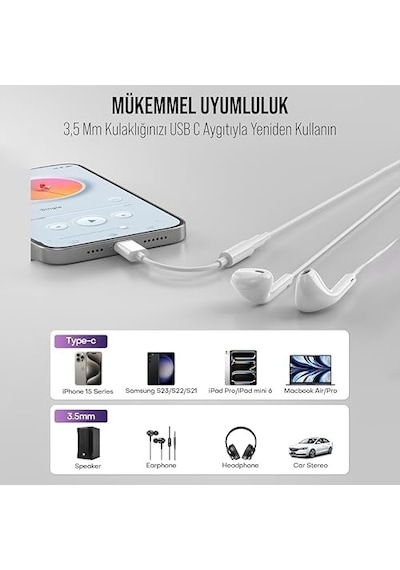 Type-c Usb C To 3.5mm Dönüştürücü Adaptör Kulaklık Dönüştürücü Sh-007