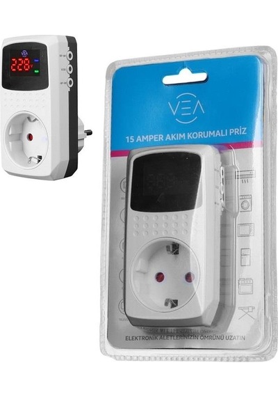 Vea Ve-22393 15a 3520w Tekli Dijital Göstergeli Akım Korumalı Priz 0