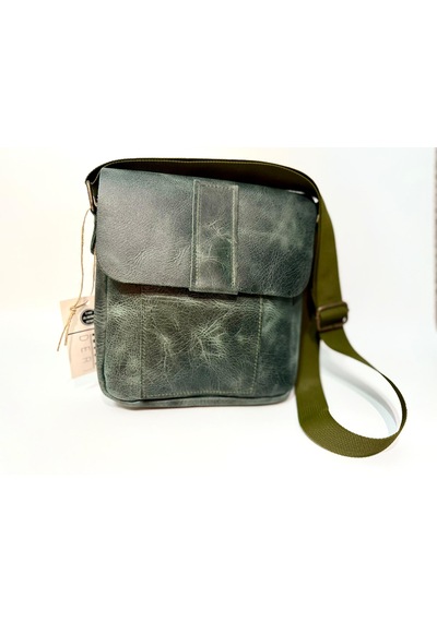 Natderi Hakiki Deri Unisex Omuz Ve Postacı Çanta - Ayarlanabilir Askılı Haki Renk 20x22 Cm Haki
