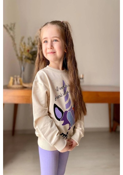 Koçak Kids Unicorn Desenli Kız Çocuk Lila Renk Taytlı Takım Yeşil