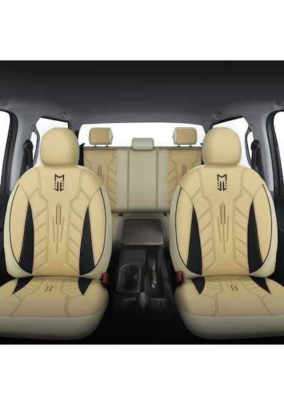 Minderland Fa Serisi - Ford Tourneo Courier İle Uyumlu Koltuk Kılıfı, Deri / Bej