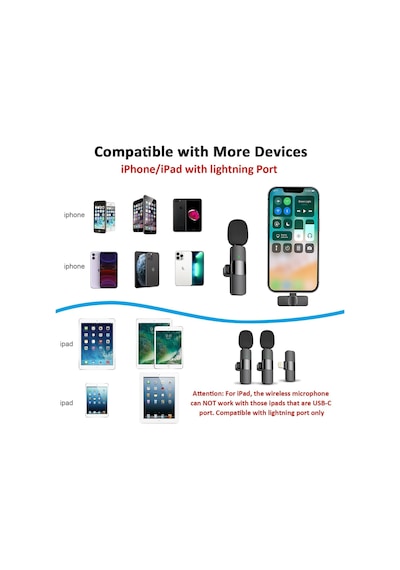 2 Li Kablosuz Yaka Mikrofonu İphone Uyumlu Tak Çalıştır Lightning Alıcılı Gürültü Azaltma Video Çekim & Canlı Yayın İçin