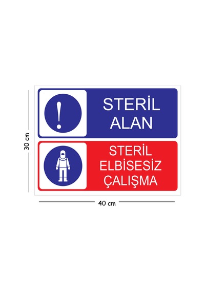 Metal Steril Alan Steril Elbisesiz Çalışma 30x40 Cm A3 Uyarı İş Güvenliği Levhası