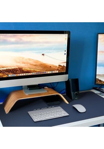 Mcstorey 60x30 Cm Lacivert Çift Taraflı Deri Desk Mat, Pu Deri Masa Koruyucu Ve Masa Sümeni, Suya Dayanıklı 2 Mm Rulo Yapılabilir Laptop Mouse Pad, Home Office İçin