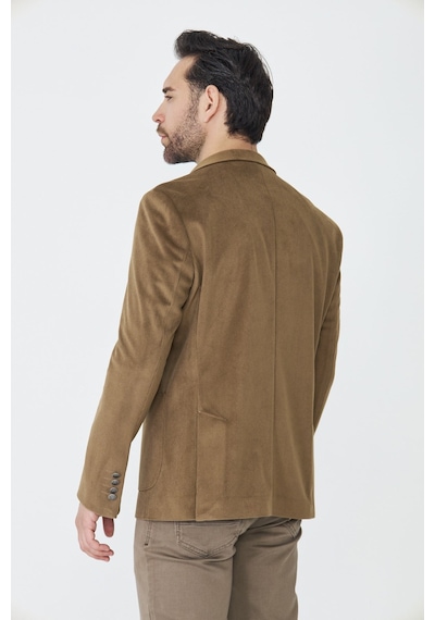 Kahverengi Fitilli Kadife Slim Fit Blazer Ceket Kahve