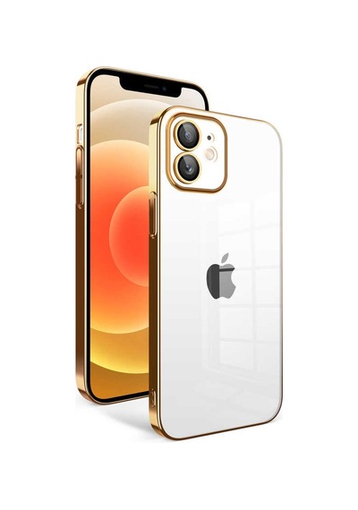 Zeyline Apple Uyumlu iPhone 12 Kamera Korumalı Renkli Çerçeveli Zore Garaj Kapak-gold