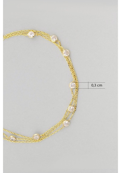 So Chic Zirkon Taşlı 18 Ayar Sarı Altın Kaplama 19 Cm Üç Sıra Gümüş Bileklik 99209637