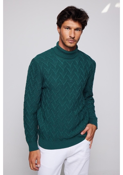 Tudors Erkek Slim Fit Dar Kesim Tam Balıkçı Yaka Desenli Yeşil Kazak-29490-yeşil Yeşil