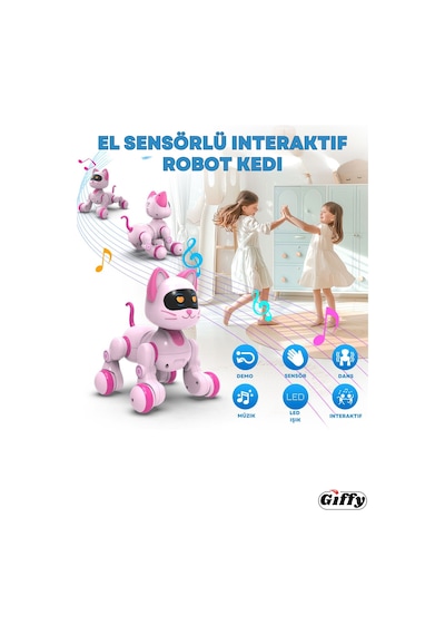 Oyuncak Full Fonksiyon Uzaktan Kumandalı El Sensörlü Şarjlı Işıklı Müzikli Dansçı Robot Kedi Pembe