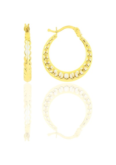 Söğütlü Silver Gümüş Çizgili Orta Boy Şarnel Küpe Barcode Gold - Rose Gold - Rodyum