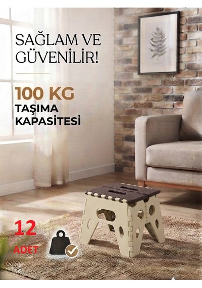 12 Adet Mini Sağlam Dayanıklı Kullanışlı Şık Katlanır Tabure Ma099 Bej 12 Adet
