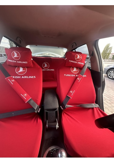 Thy Baskılı Oto Servis Kılıfı, Kemer Pedi, Yastık Takımı Kırmızı Kırmızı