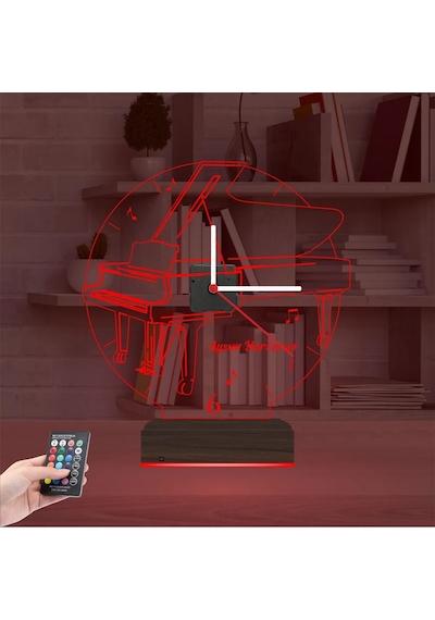 Luvivia Piyano Kişiye Özel Saatli 3d Lamba - Masa Gece Lambası