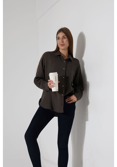 Oversize Basic Müslin Gömlek Antrasit