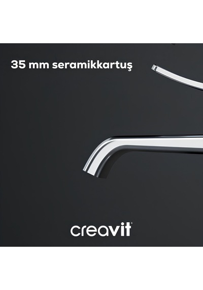 Creavit Lua Metalik Lavabo Banyo Eviye Bataryası 3'lü Set LU1500GR-LU2500GR-LU8500GR Gri
