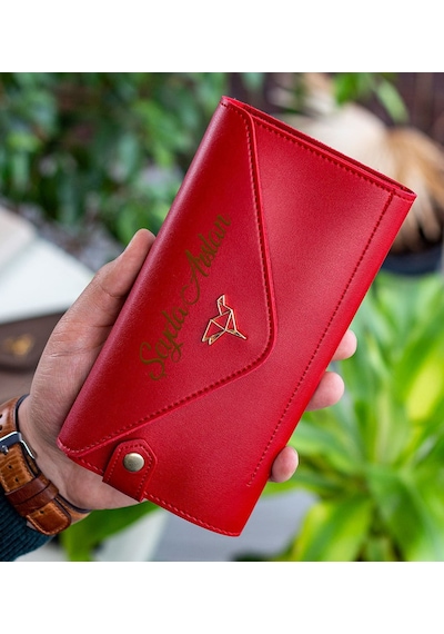 Bk Gift Kişiye Özel İsimli Telefon Ve Bozuk Para Bölmeli Zarf Model Kırmızı Kadın Cüzdanı, Sevgiliye Hediye, Anneye Hediye Renkli Çok Renkli