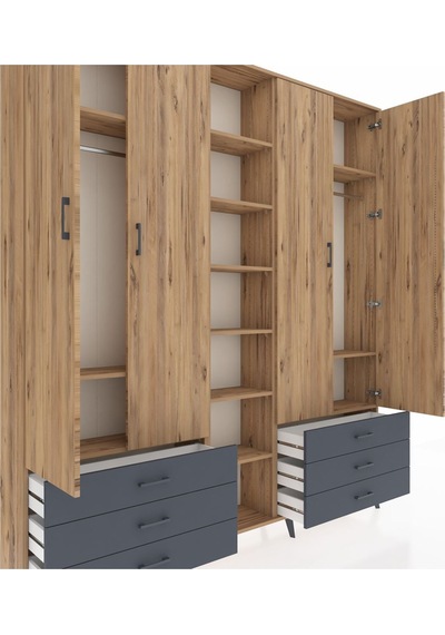 Arges Dolap 13 Raflı 6 Çekmeceli 2 Askılı 220x30x243 Çam-çam/antrasit Atlas Çam/antrasıt Arges Dolap 13 Raflı 6 Çekmeceli 2 Askılı 220x30x243 Çam-çam/antrasit Atlas Çam/antrasıt