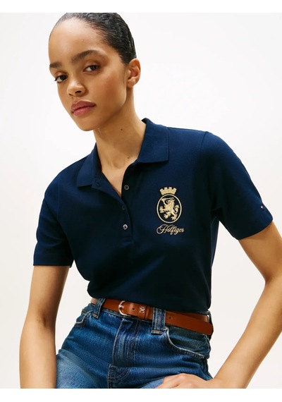 Tommy Hilfiger Gold Crest Reg Ss Po, C1g Lacivert Kadın Polo T-shirt