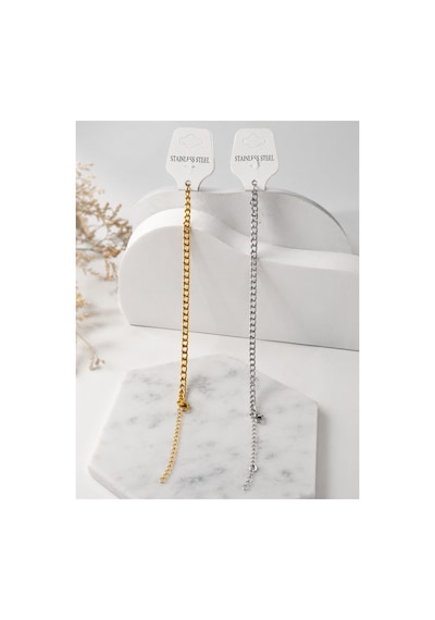 2'li Set Zincir Bilekliği 23cm 5.5mm Altın-gümüş - 910099387 Altın-gümüş