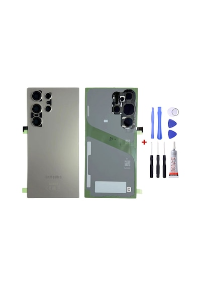 Samsung S24 Ultra Titanyum Gri Uyumlu Arka Cam Kapak Pil Kapağı Tamir Set B7000 Set Gri