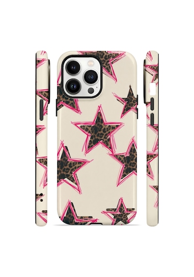 Velvoria Valestra Pembe Leopar Yıldız Apple iPhone Uyumlu 14 Pro Darbe Korumalı Kılıf Valestra Select - Pembe Leopar Yıldız