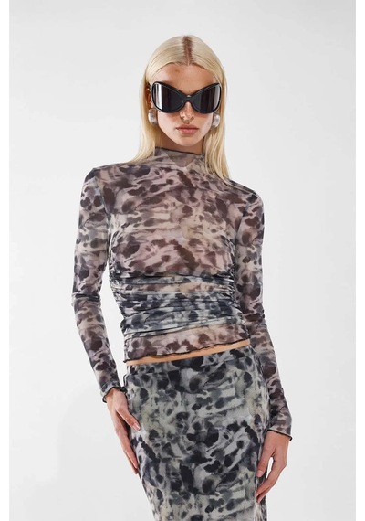 By Basak Collection Şeffaf Leopar Desenli Kadın Üst Uzun Kol Ve Yüksek Yaka Nina Top Çok Renkli By Basak Collection Şeffaf Leopar Desenli Kadın Üst Uzun Kol Ve Yüksek Yaka Nina Top Çok Renkli