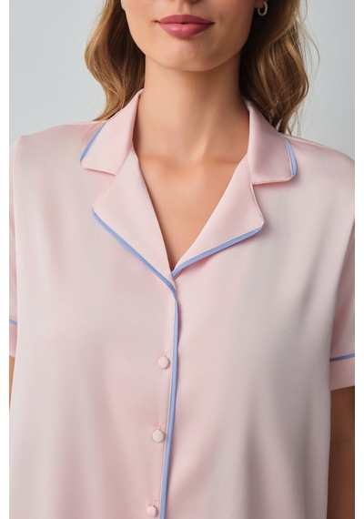 Suwen Clara Gömlek Yaka Pijama Takımı Wsh10510061077 Pembe