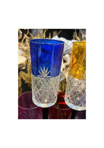 6 Adet Renkli Kristal El Kesmesi Ananas Model Kahve Yanı Su Meşrubat Bardağı Çok Renkli