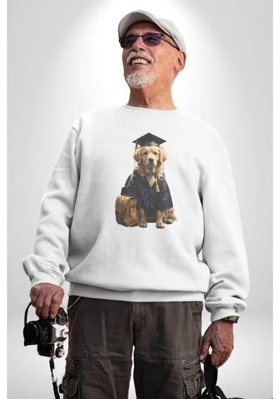Okula Giden Öğrenci Golden Unisex Beyaz Baskılı Sweatshirt Beyaz