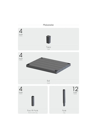 Katman Modüler Raf 4 Katlı Çok Amaçlı Raf / Kitaplık / Çiçeklik Beyaz-7raf