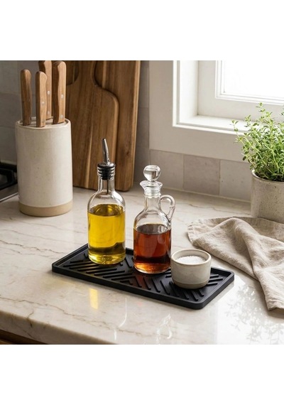 Siyah Silikon Yağdanlık Altlığı Kaydırmaz Mutfak Organizer 23x10 Cm 5468 Çok Renkli