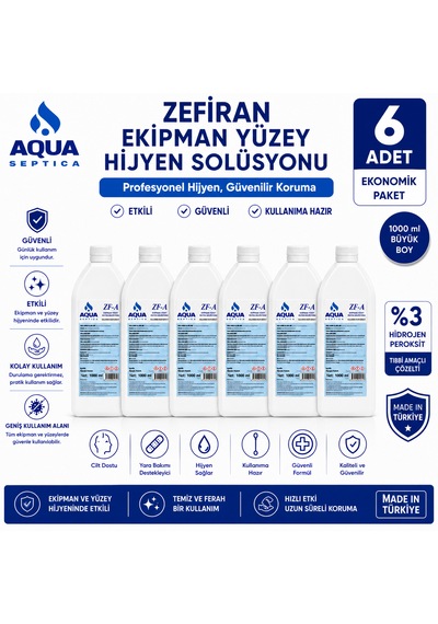 Aqua Zefiran Ekipman Yüzey Hijyen Solüsyonu 1l 6 Adet
