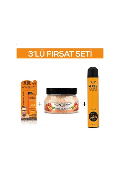 Fontenay Pudra Toz Wax Turuncu 20gr + Face And Body Scrub Şeftali 350ml +saç Spreyi 2 400ml 3'lü Set