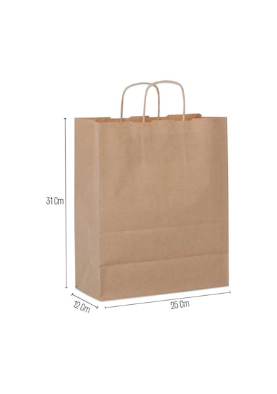 25x31x12 Kraft Saplı Kağıt Çanta 25 Adet